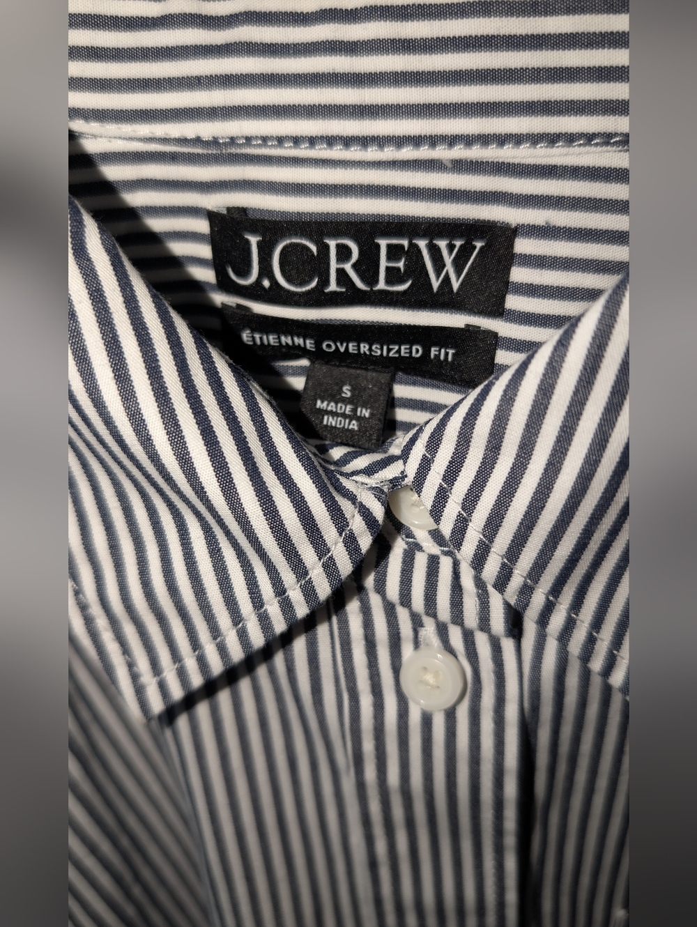 J. Crew Etienne Oversized Fit Stripe Button-Down Shirt Sz S Charcoal White NWOT - Picture 6 of 6